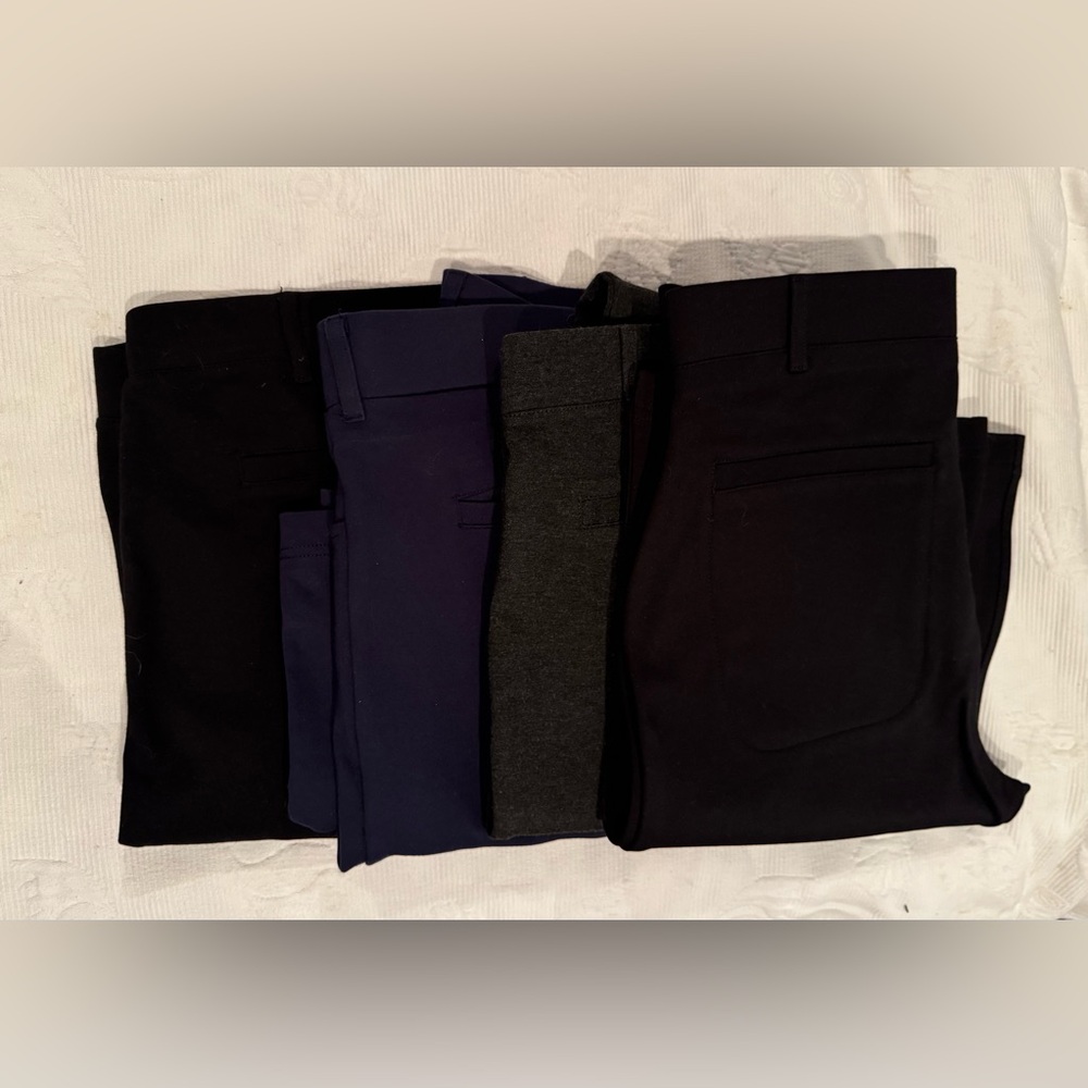 NWOT Bundle of 4 Pairs Betabrand Pants. 2 black, 1 Navy, one grey. XL and L
